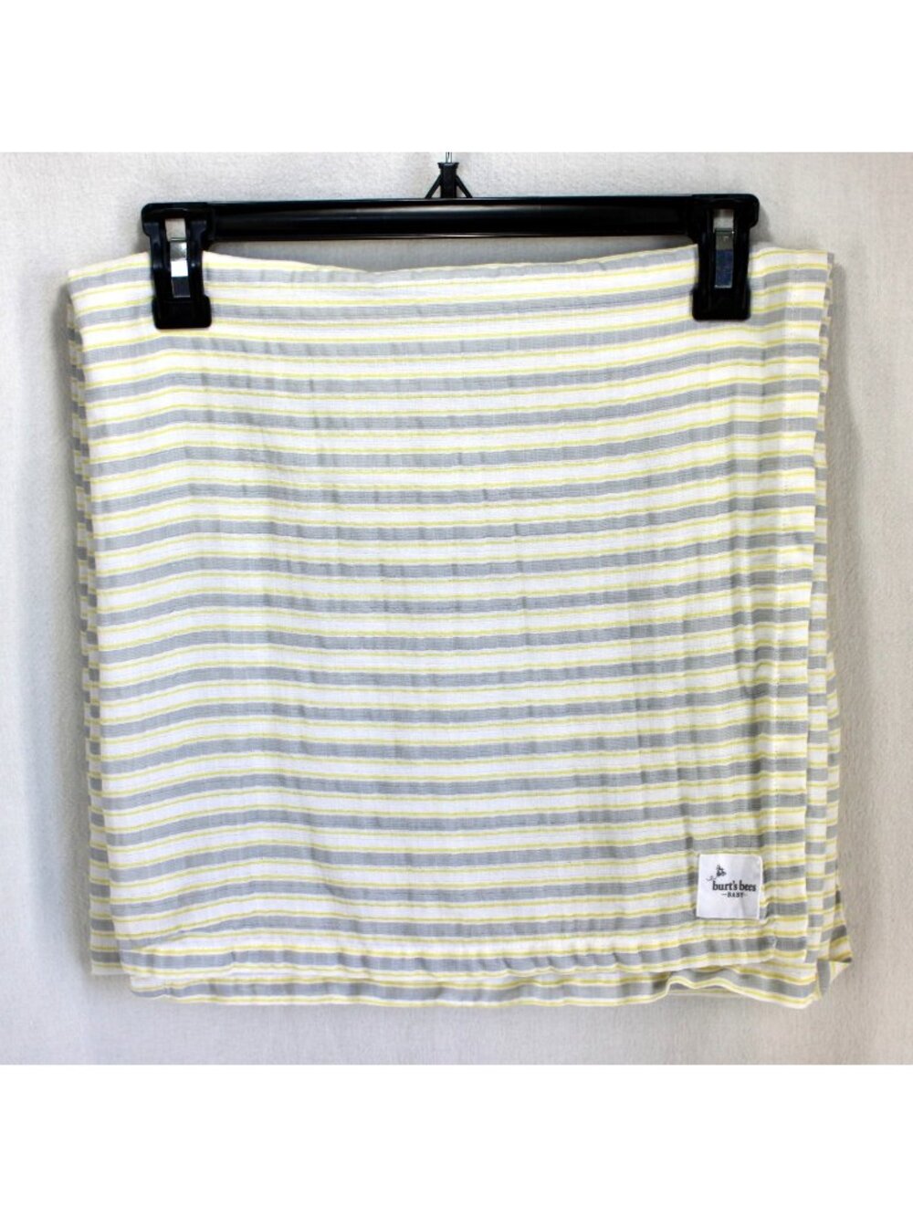 Burts Bee Muslin Baby Blanket Yellow Gray White Stripe Organic Cotton Swaddle